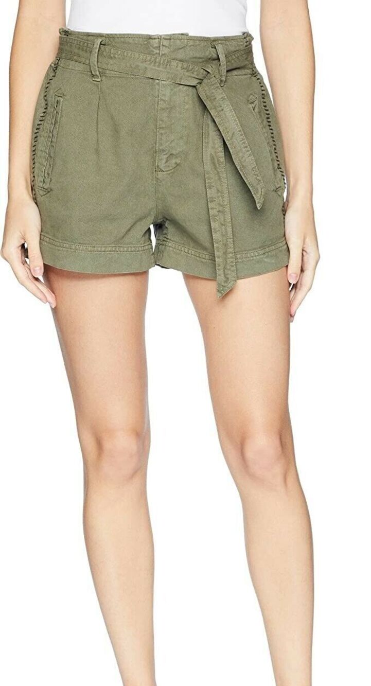 Splendid Jean Short Green Belted Paperbag High Rise Whipstitch Size XL